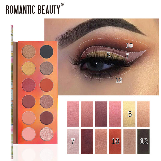 Romantic Beauty 12 Color Eyeshadow Palette Pearlescent Matte Finish