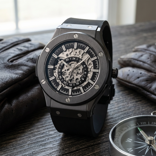 Stainless Steel Skeleton Watch - The 199 Gunmetal by Dapper Watches