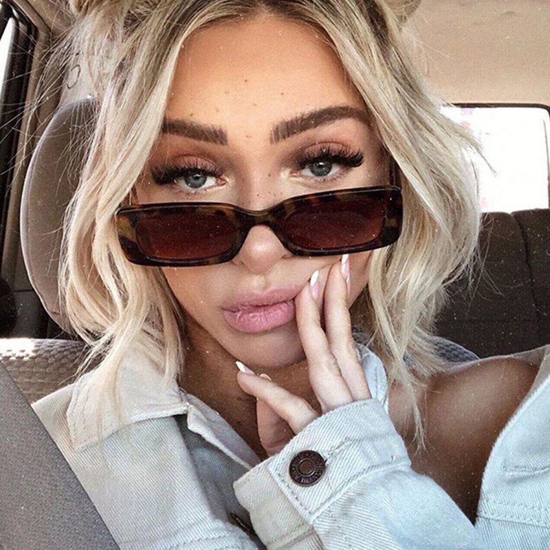 Small Frame Square Sunglasses Women Olive Green Trendy Street