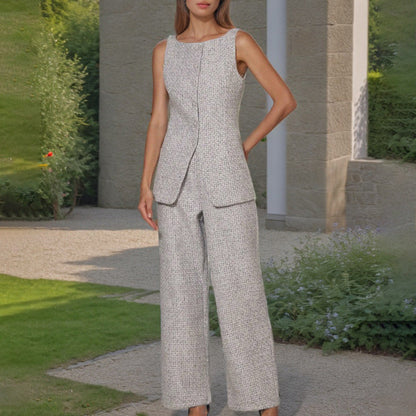 Office Two Piece Set Sleeveless Top Wide Leg Pants Women