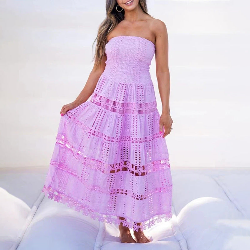 Casual Maxi Dress Embroidery Cutout Tube Top Spring Women