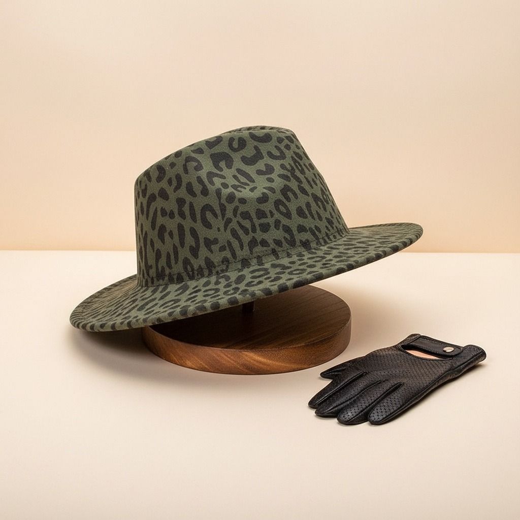 Fashion Hat Fedora Olive Green Leopard Print Stylish Statement Accessory
