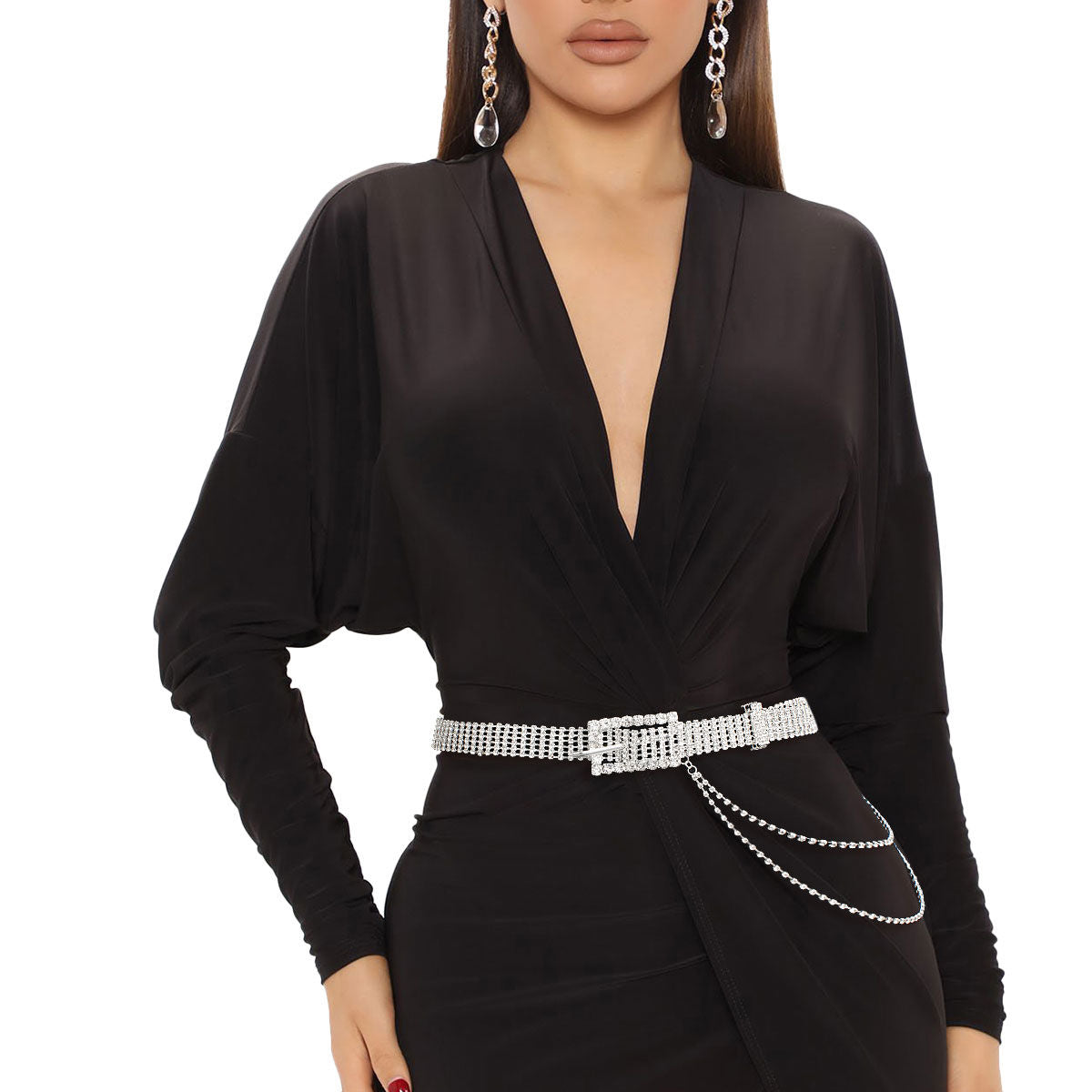 Fashion Belt with Silver Stone Drape Buckle – Stylish Accessory
