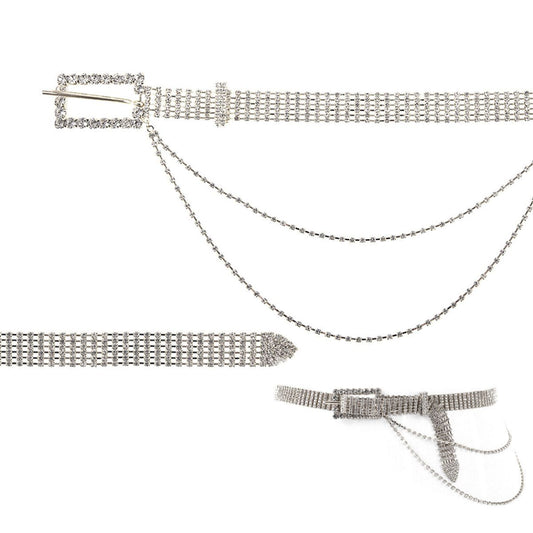 Fashion Belt with Silver Stone Drape Buckle – Stylish Accessory