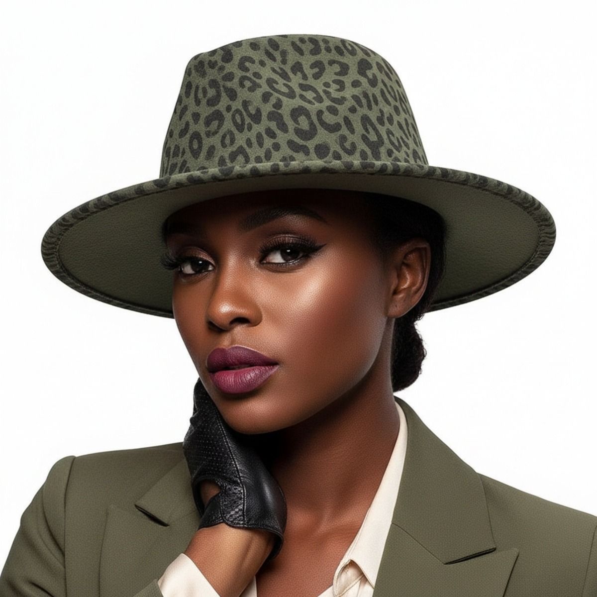 Fashion Hat Fedora Olive Green Leopard Print Stylish Statement Accessory